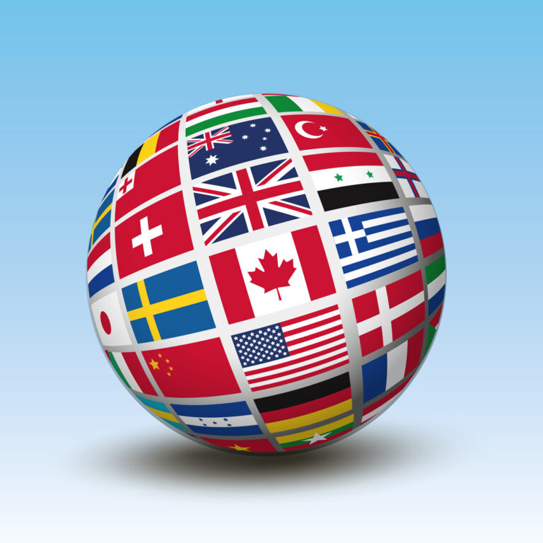 Globe with various flags from different countries